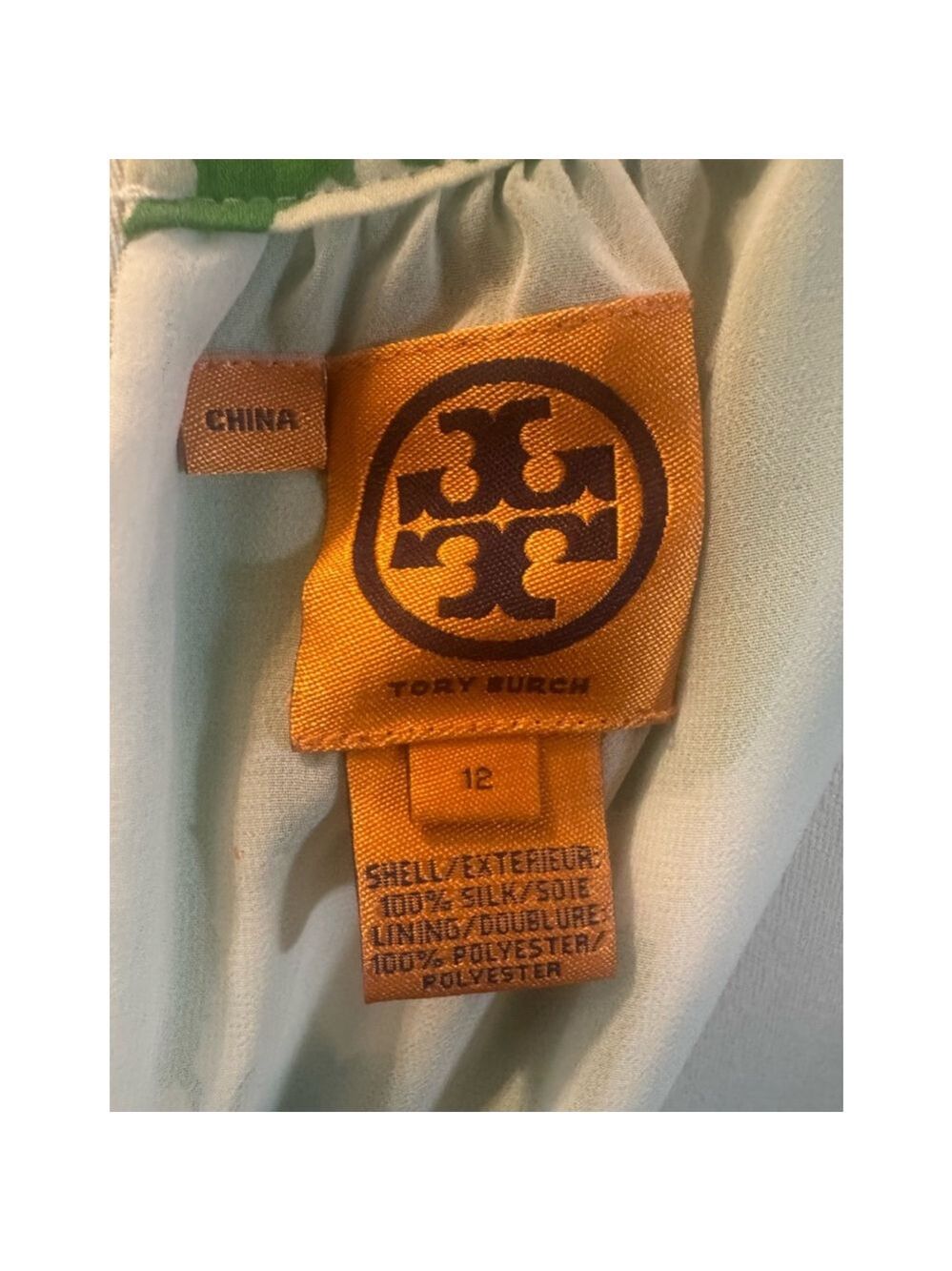 Tory Burch Silk Shift Dress – Size 12 – Sequin Neckline – Green Blue Floral Prin - Picture 7 of 7